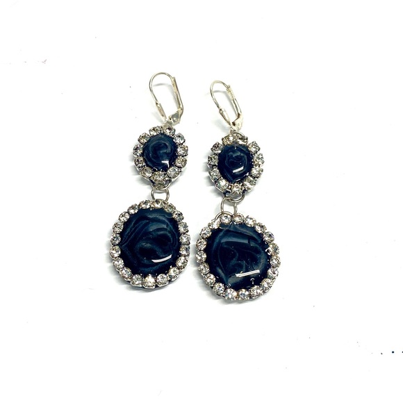 HANDMADE Elegant Formal Resin Rhinestone Drop Earrings on Leverback Earwire - Picture 4 of 10